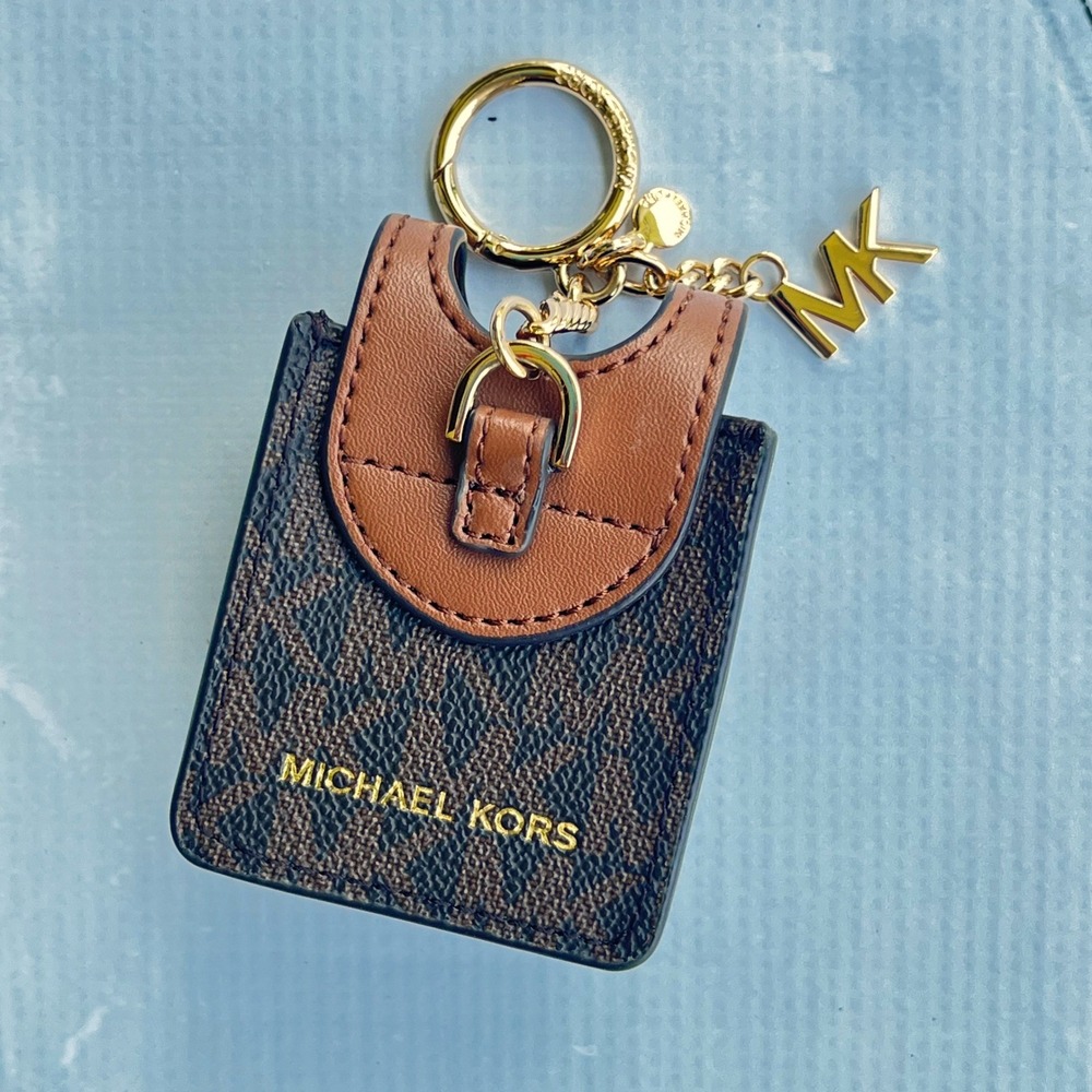 Michael Kors NEW Signature Logo Hand Sanitizer Holder Keychain Leather Designer